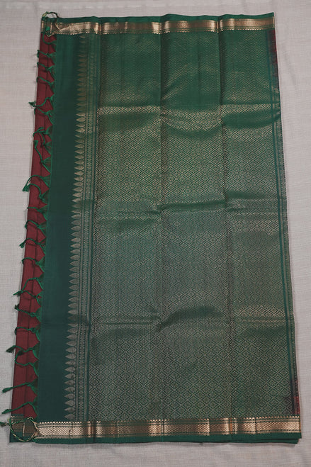 Deep Maroon Silk Saree With Bottle Green Borders