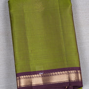 Leaf Green Silk Saree With Chocolate Brown Borders