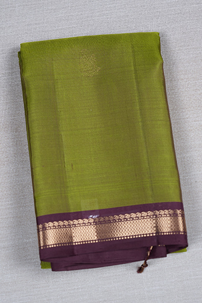Leaf Green Silk Saree With Chocolate Brown Borders
