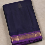 Navy Blue Softsik Saree With Purple Borders