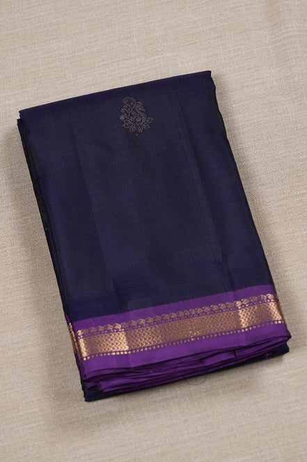 Navy Blue Softsik Saree With Purple Borders
