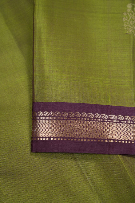 Leaf Green Silk Saree With Chocolate Brown Borders