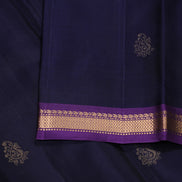 Navy Blue Softsik Saree With Purple Borders