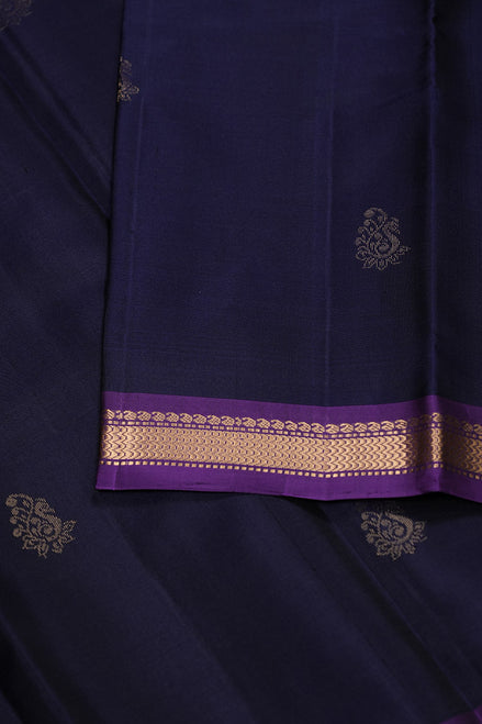 Navy Blue Softsik Saree With Purple Borders