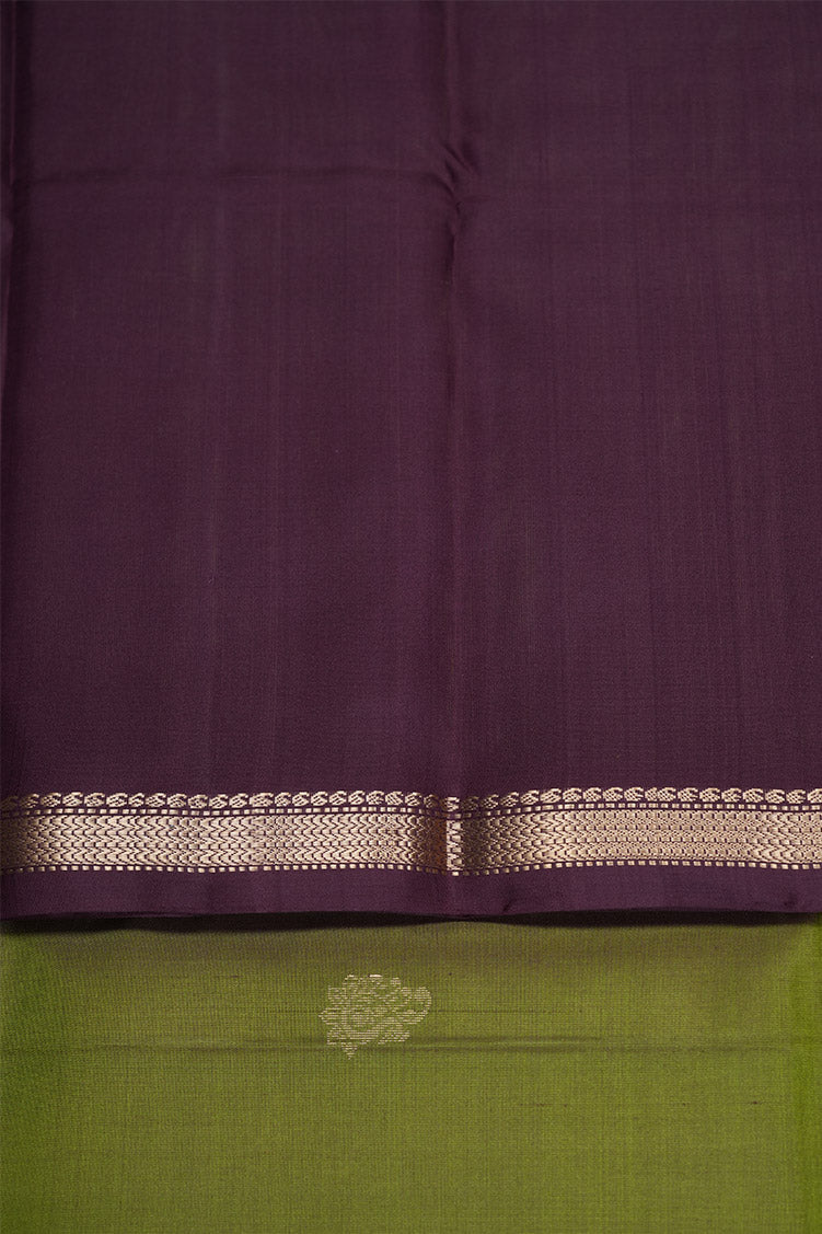 Leaf Green Silk Saree With Chocolate Brown Borders