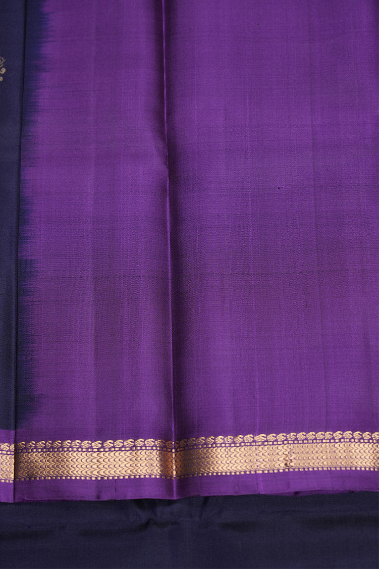 Navy Blue Softsik Saree With Purple Borders