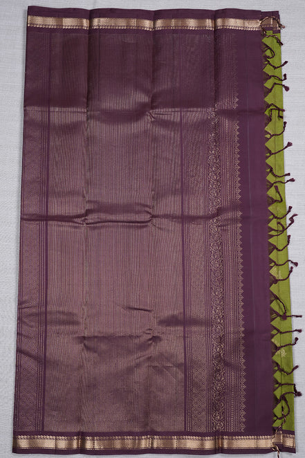 Leaf Green Silk Saree With Chocolate Brown Borders