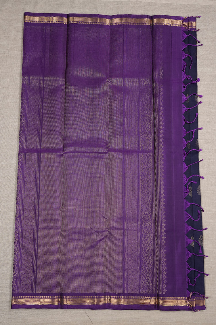 Navy Blue Softsik Saree With Purple Borders