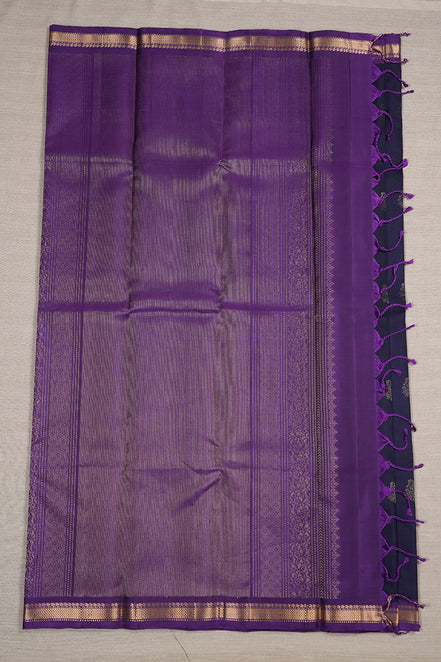 Navy Blue Softsik Saree With Purple Borders