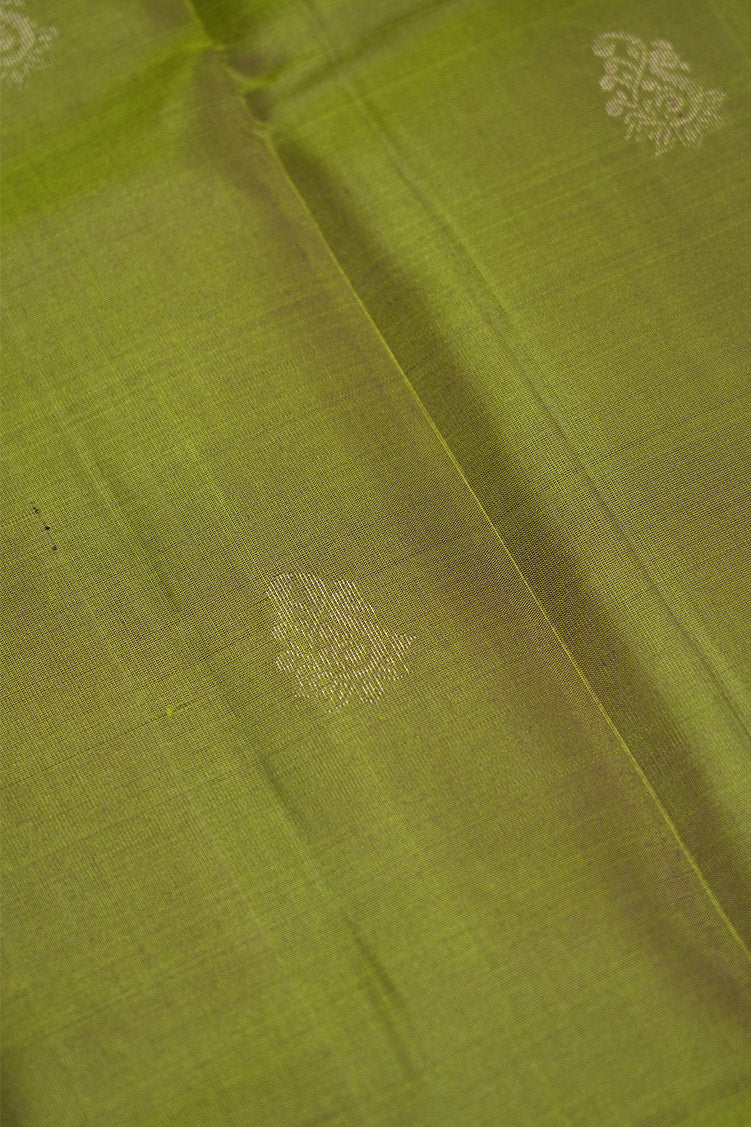 Leaf Green Silk Saree With Chocolate Brown Borders