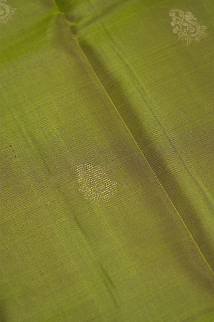 Leaf Green Silk Saree With Chocolate Brown Borders