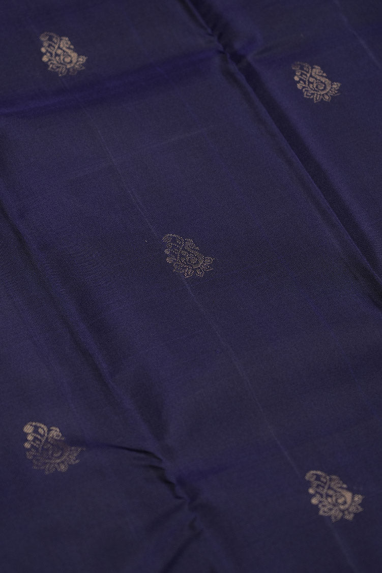 Navy Blue Softsik Saree With Purple Borders