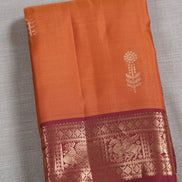 Saffron Orange Light Weight Kanchipuram Silk Saree With Red Borders