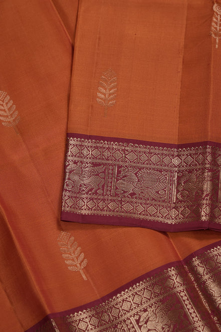 Saffron Orange Light Weight Kanchipuram Silk Saree With Red Borders
