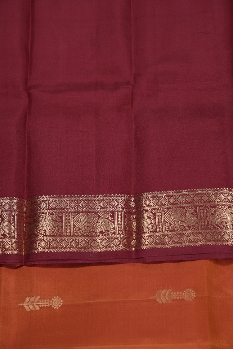 Saffron Orange Light Weight Kanchipuram Silk Saree With Red Borders