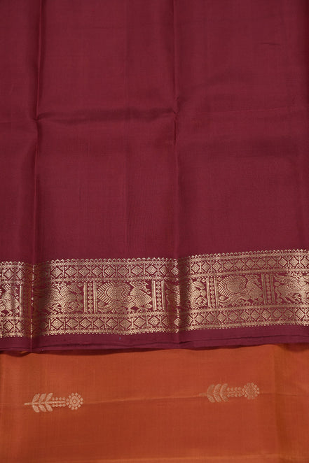 Saffron Orange Light Weight Kanchipuram Silk Saree With Red Borders