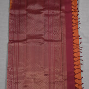 Saffron Orange Light Weight Kanchipuram Silk Saree With Red Borders