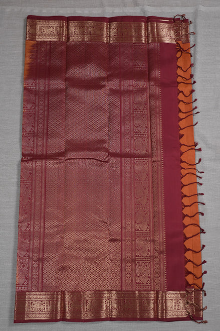 Saffron Orange Light Weight Kanchipuram Silk Saree With Red Borders