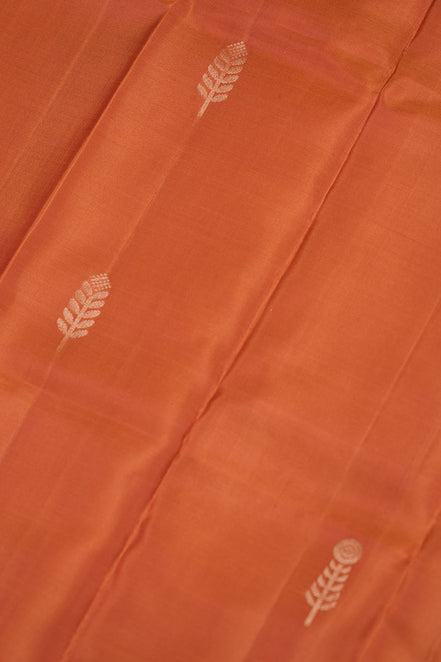 Saffron Orange Light Weight Kanchipuram Silk Saree With Red Borders