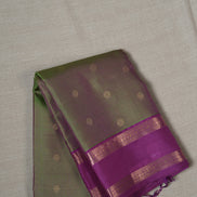 Green With Pink Shot Light Weight Kanchipuram Silk Saree With Magenta Borders