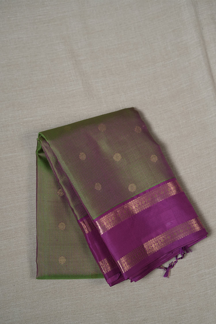 Green With Pink Shot Light Weight Kanchipuram Silk Saree With Magenta Borders