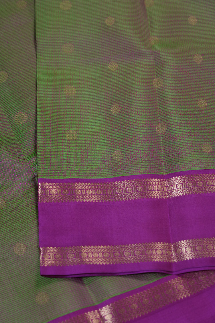 Green With Pink Shot Light Weight Kanchipuram Silk Saree With Magenta Borders