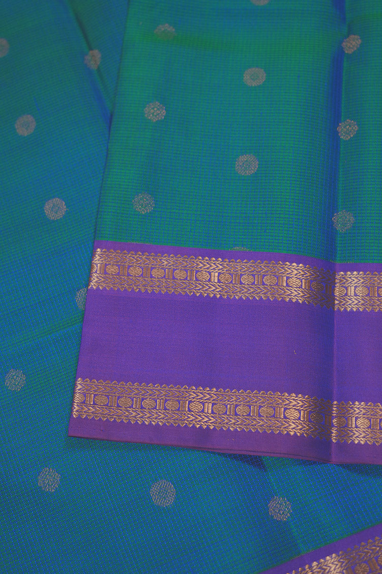 Peacock Blue Light Weight Kanchipuram Silk Saree With Magenta Borders