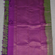 Green With Pink Shot Light Weight Kanchipuram Silk Saree With Magenta Borders