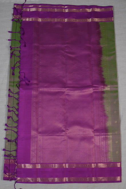 Green With Pink Shot Light Weight Kanchipuram Silk Saree With Magenta Borders