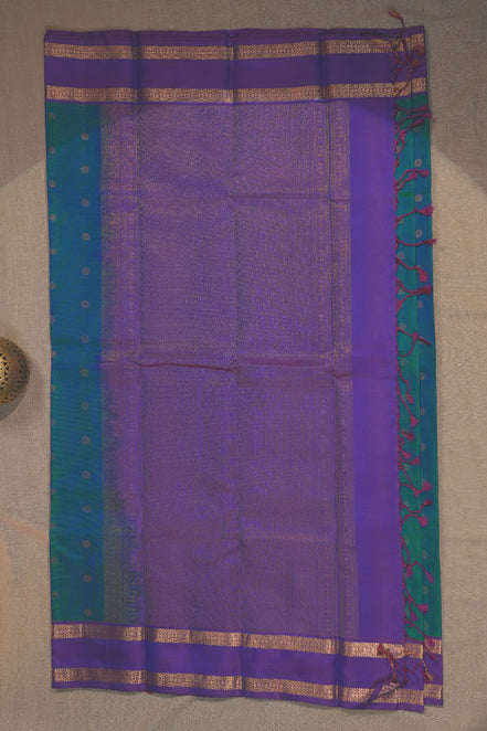 Peacock Blue Light Weight Kanchipuram Silk Saree With Magenta Borders