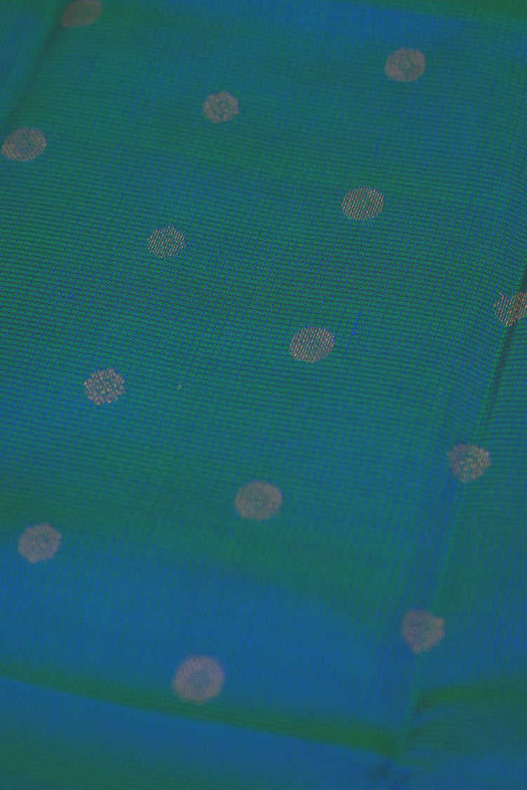 Peacock Blue Light Weight Kanchipuram Silk Saree With Magenta Borders