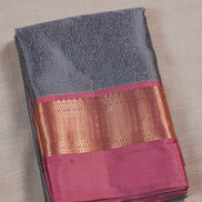 Ash Gray Soft Silk Saree With Mauve Colour Borders