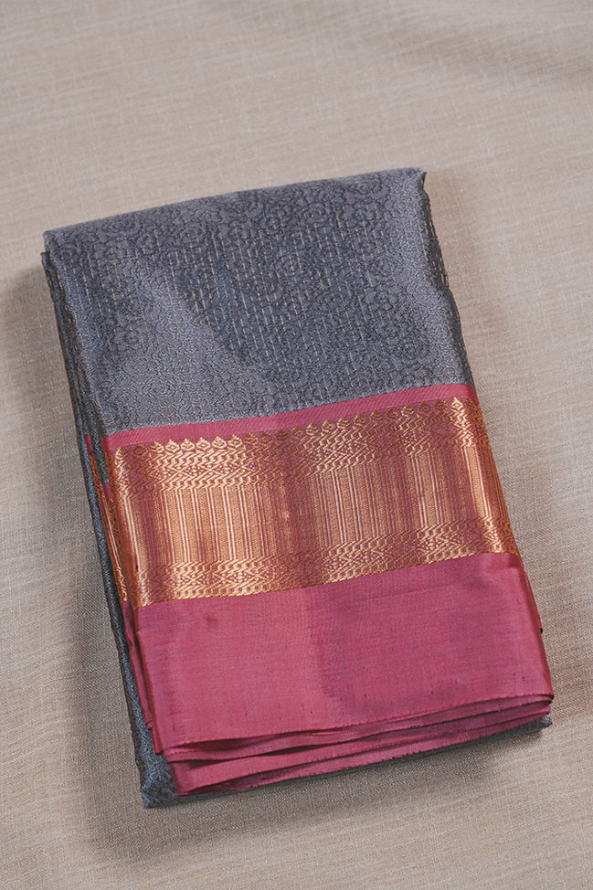 Ash Gray Soft Silk Saree With Mauve Colour Borders