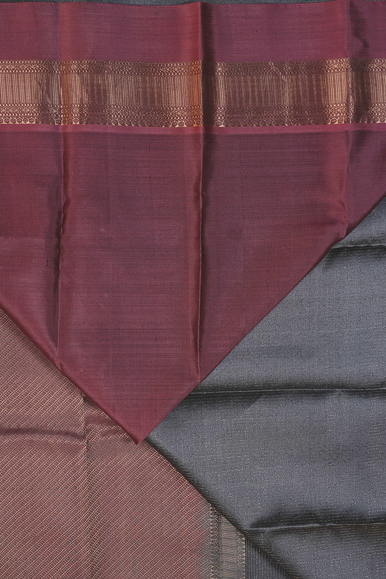 Ash Gray Soft Silk Saree With Mauve Colour Borders