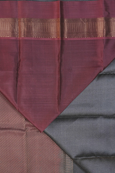 Ash Gray Soft Silk Saree With Mauve Colour Borders