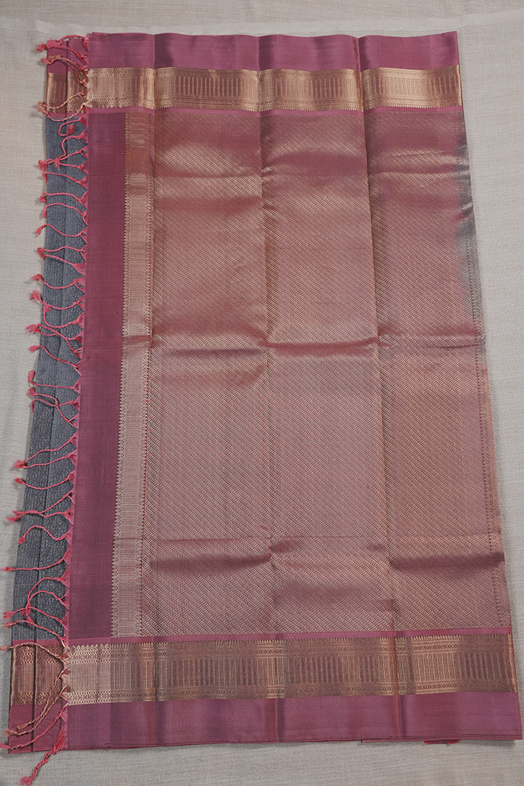 Ash Gray Soft Silk Saree With Mauve Colour Borders
