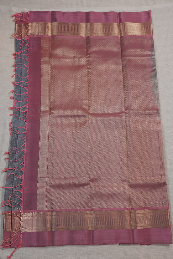 Ash Gray Soft Silk Saree With Mauve Colour Borders