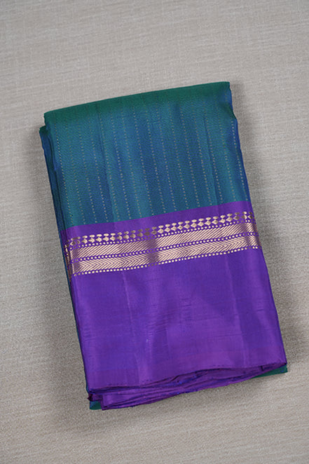 Peacock Blue Softsilk Saree With Magenta Borders