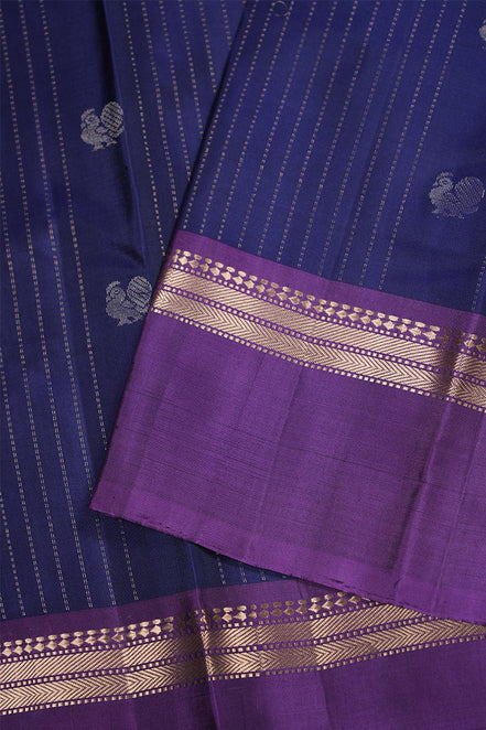 Dark Blue Softsilk Saree With Magenta Borders