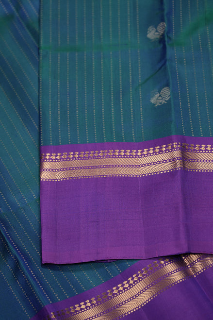 Peacock Blue Softsilk Saree With Magenta Borders