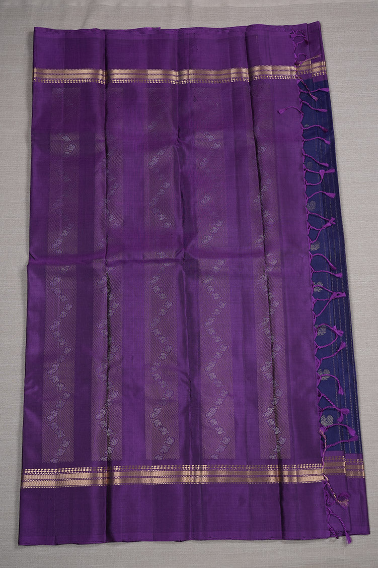 Dark Blue Softsilk Saree With Magenta Borders