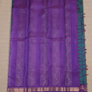 Peacock Blue Softsilk Saree With Magenta Borders