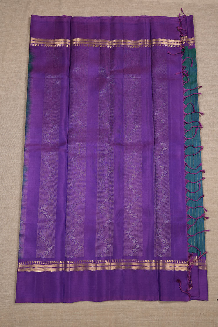 Peacock Blue Softsilk Saree With Magenta Borders