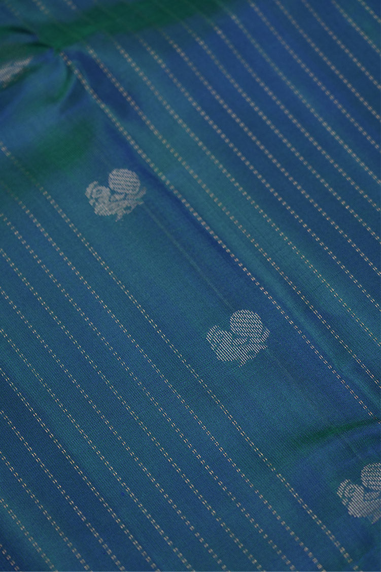 Peacock Blue Softsilk Saree With Magenta Borders