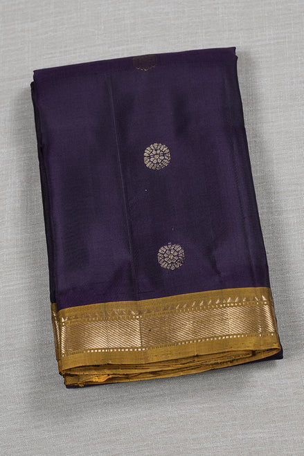 Deep Purple Silk Saree with Mustard Borders