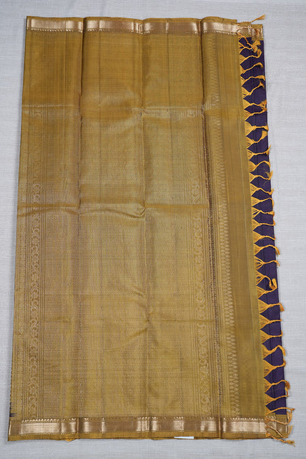 Deep Purple Silk Saree with Mustard Borders