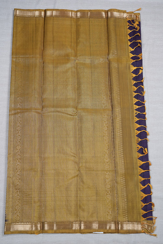 Deep Purple Silk Saree with Mustard Borders