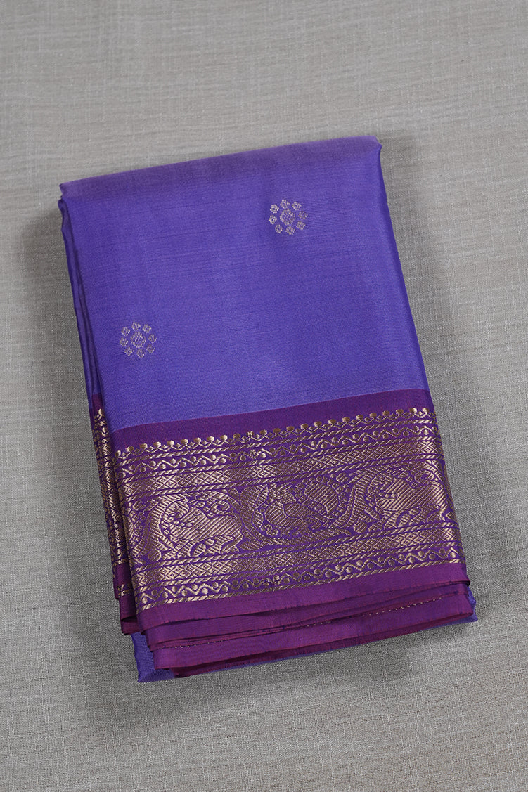 Purple Light Weight Kanchipuram Silk Saree With Magenta Pink Borders