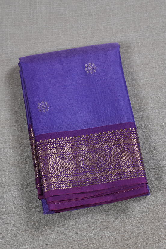 Purple Light Weight Kanchipuram Silk Saree With Magenta Pink Borders