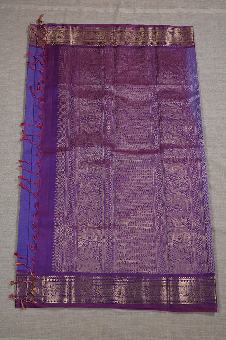 Purple Light Weight Kanchipuram Silk Saree With Magenta Pink Borders